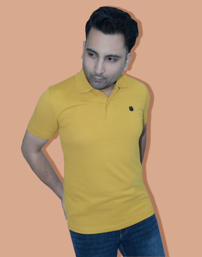 MUSTARD PIQUE POLO - EMBROIDERED LOGO