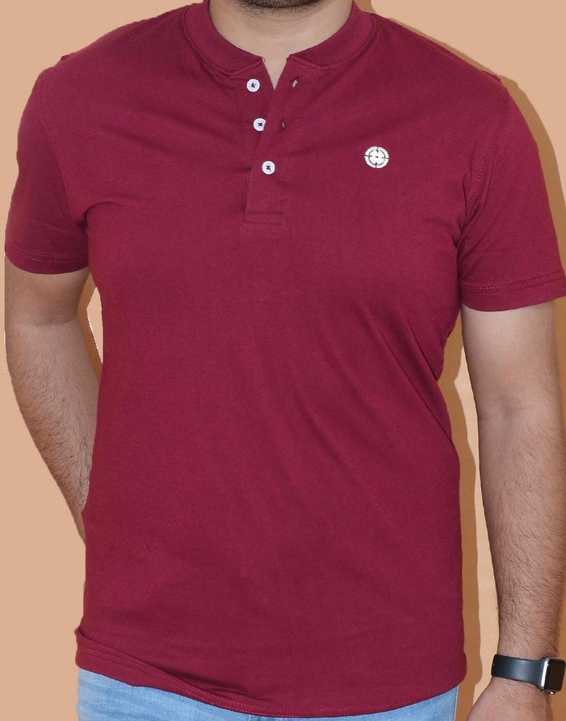 MAROON HENLEY - EMBROIDERED LOGO