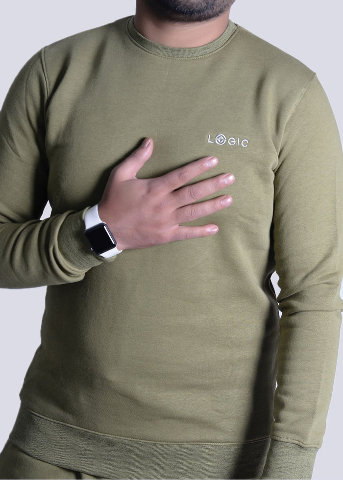 Olive Sweatshirt - Embroidered logo