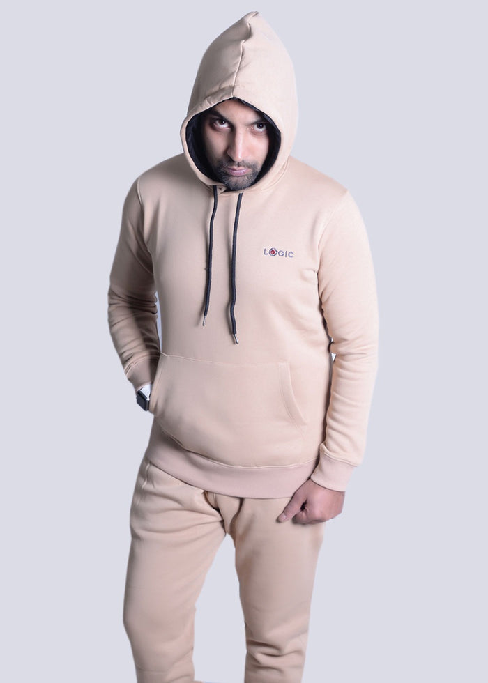 BEIGE TRACKSUIT WITH PULL OVER HOODIE