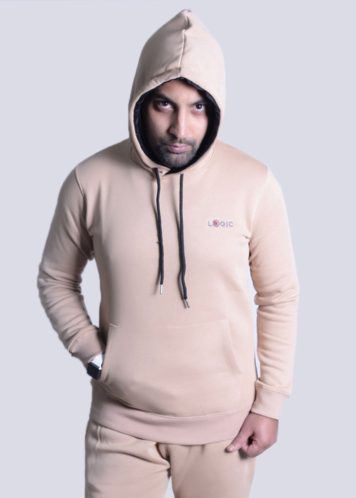 BEIGE TRACKSUIT WITH PULL OVER HOODIE