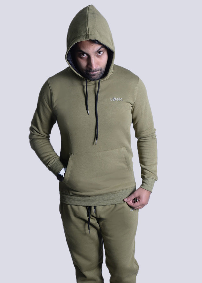 OLIVE TRACKSUIT WITH PULL OVER HOODIE