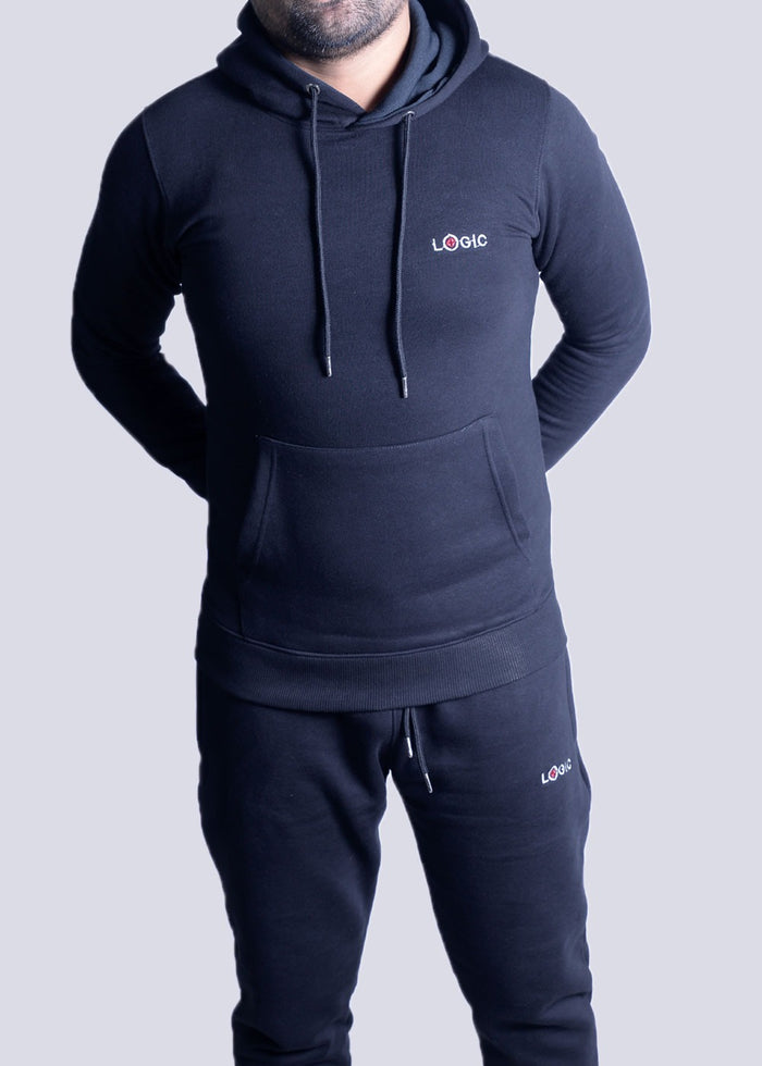 BLACK TRACKSUIT WITH PULL OVER HOODIE