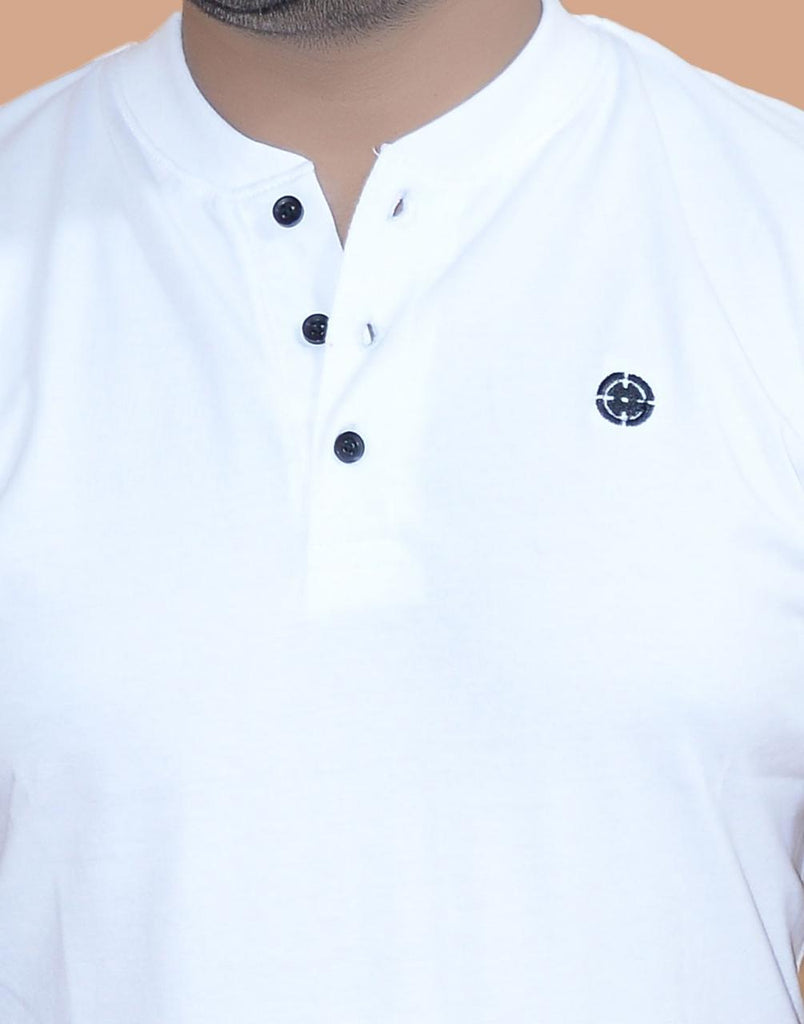 WHITE HENLEY - EMBROIDERED LOGO